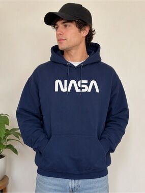 NASA Logo Pullover Hoodie in Navy Blue